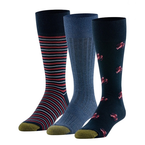 GoldToe Edition Mens Lobsters Crew Socks Assorted, 3 Pack - Picture 1 of 12